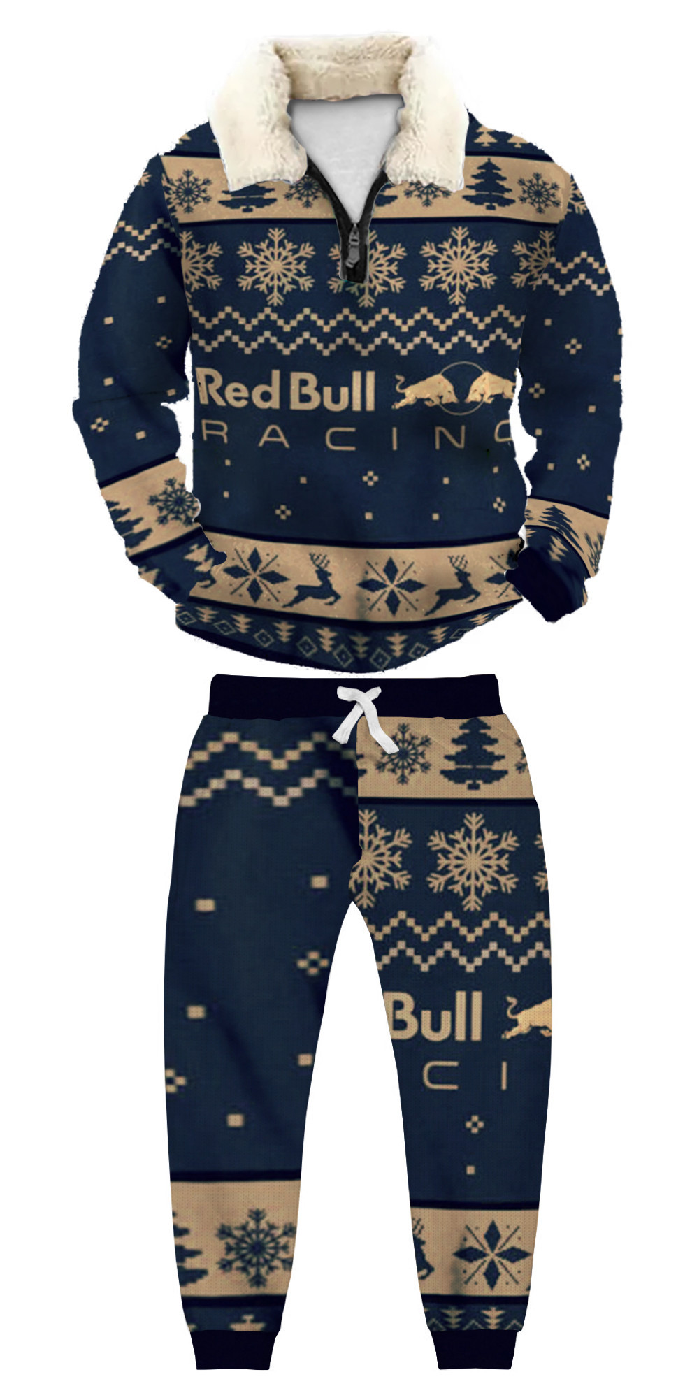 Unisex Christmas 1/4 Zip Stand Fleece Collar Thick Sweatshirt & Sweatpant