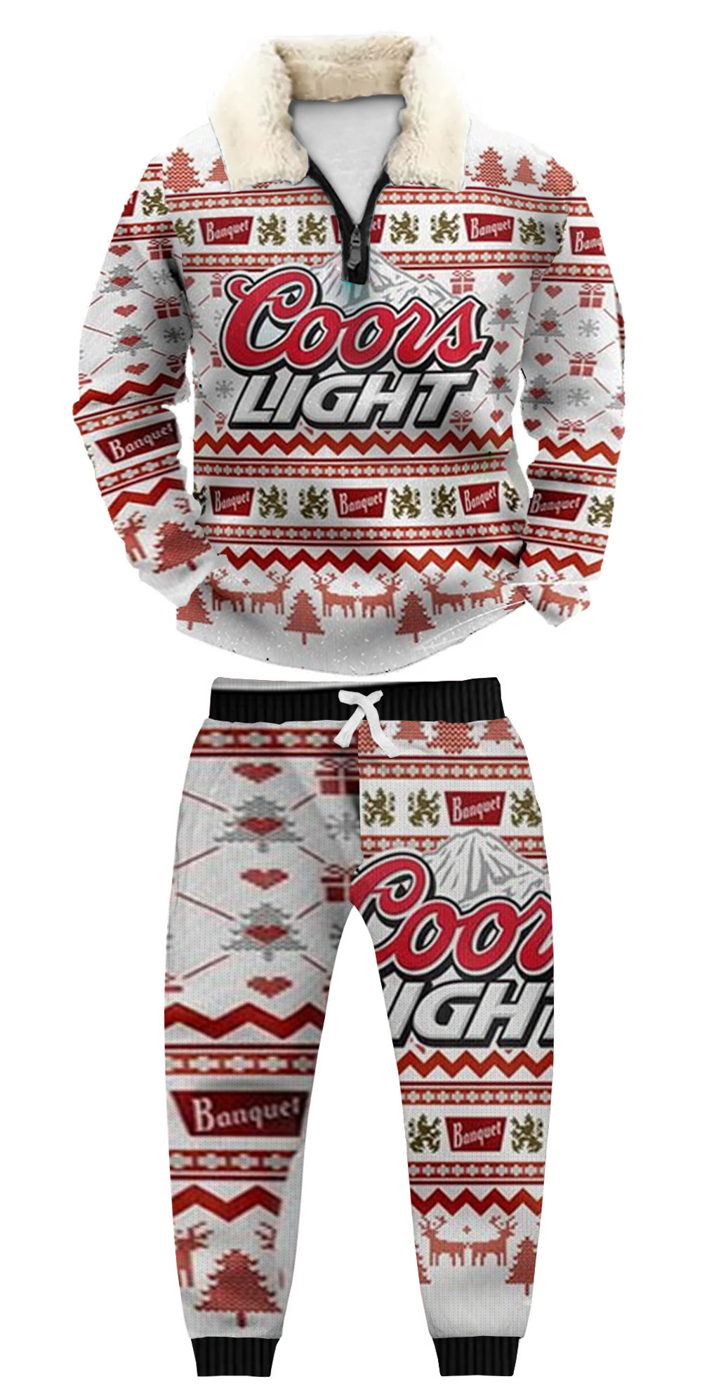 Unisex Christmas 1/4 Zip Stand Fleece Collar Thick Sweatshirt & Sweatpant