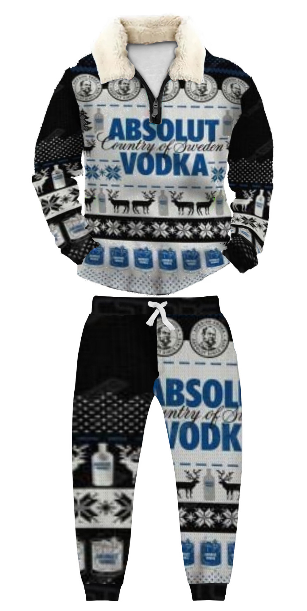 Unisex Christmas 1/4 Zip Stand Fleece Collar Thick Sweatshirt & Sweatpant