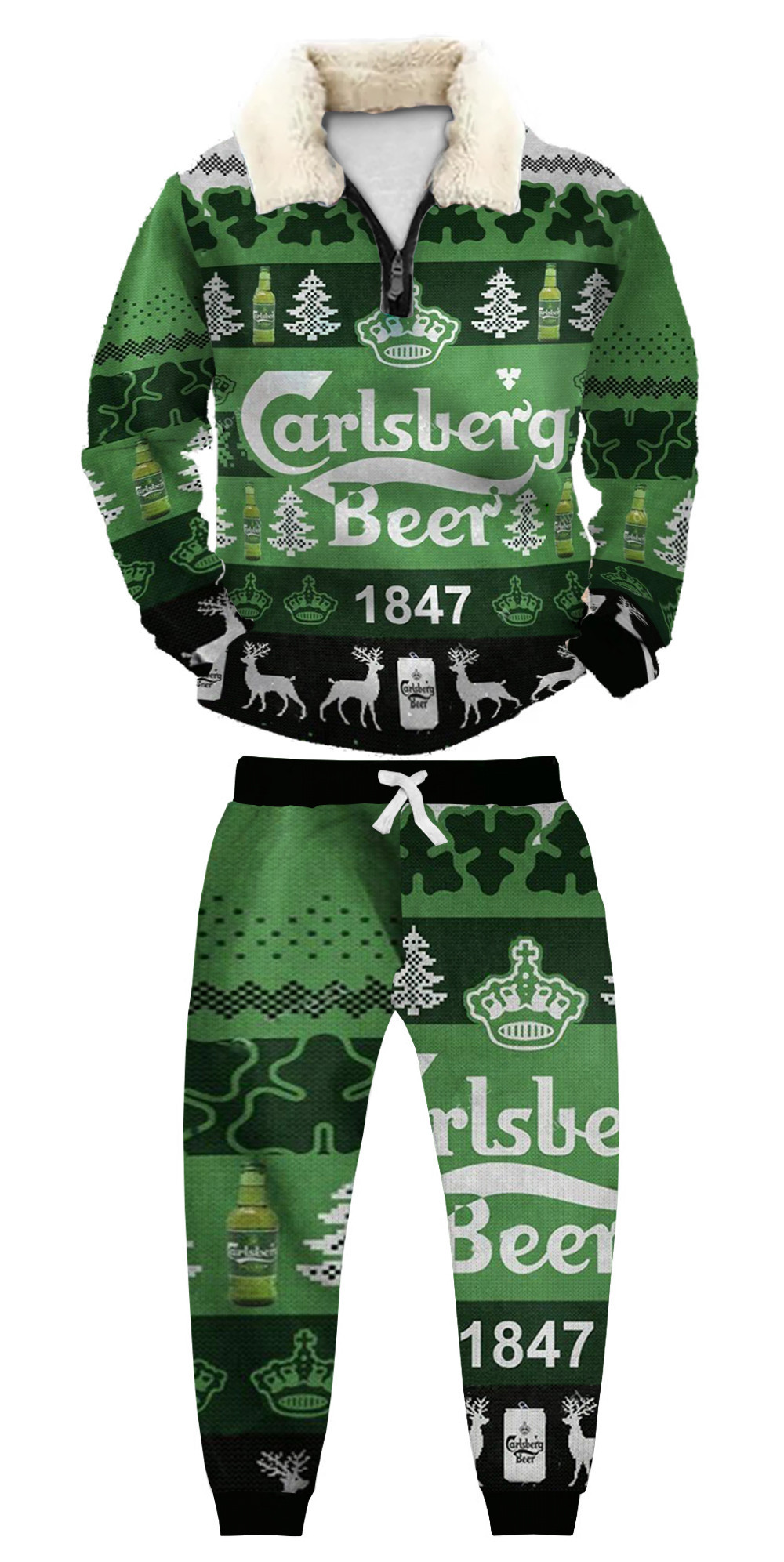 Unisex Christmas 1/4 Zip Stand Fleece Collar Thick Sweatshirt & Sweatpant