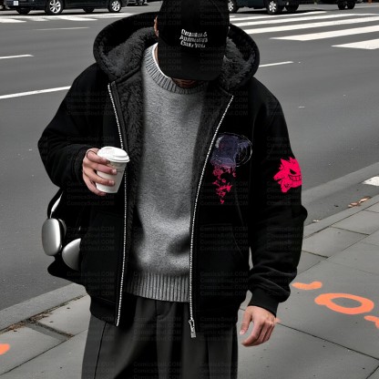 Unisex Graphic Streetwear Vintage Zipper Cardigan Plush Hoodie