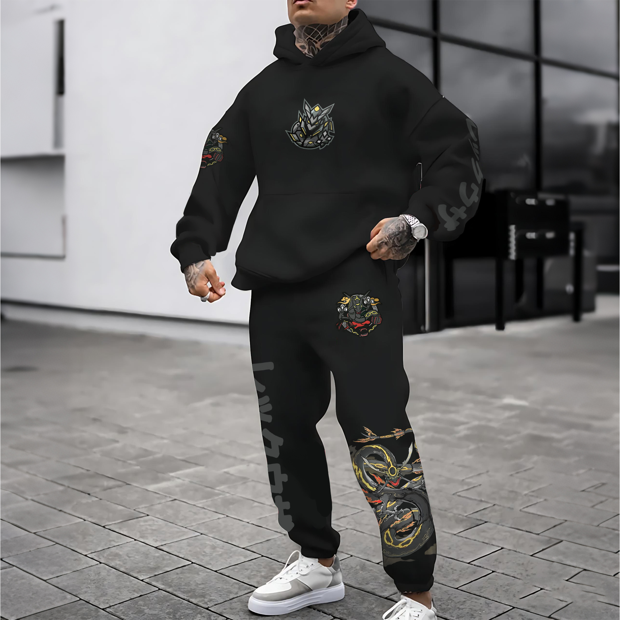 (Fleece-Lined Hoodie)  3D Printed Pullover Hoodie And Sweatpant 2pcs Tracksuits