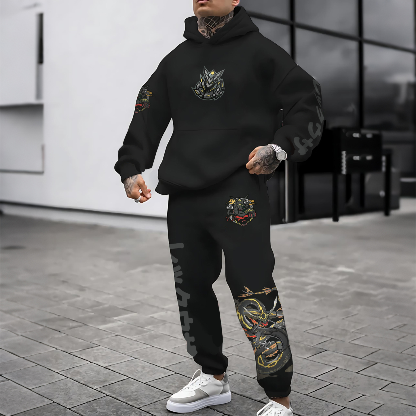 (Fleece-Lined Hoodie)  3D Printed Pullover Hoodie And Sweatpant 2pcs Tracksuits