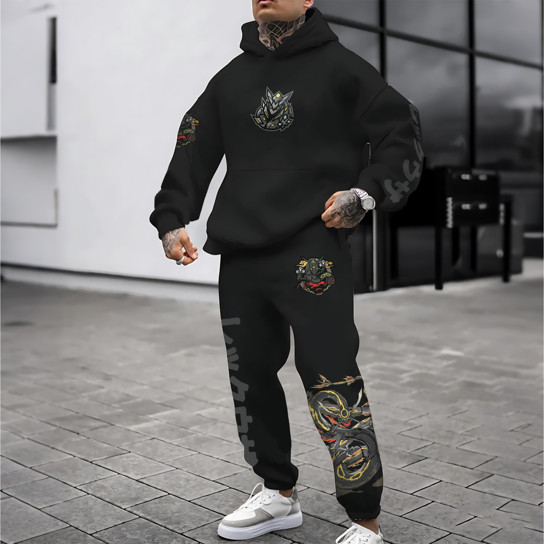 (Fleece-Lined Hoodie)  3D Printed Pullover Hoodie And Sweatpant 2pcs Tracksuits