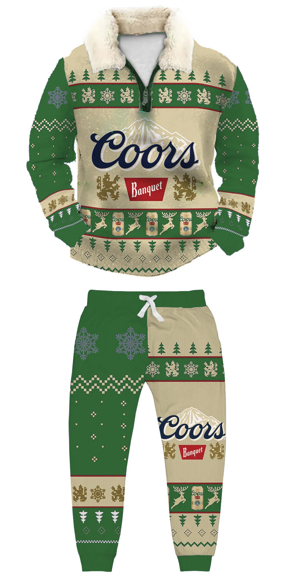 Unisex Christmas 1/4 Zip Stand Fleece Collar Thick Sweatshirt & Sweatpant