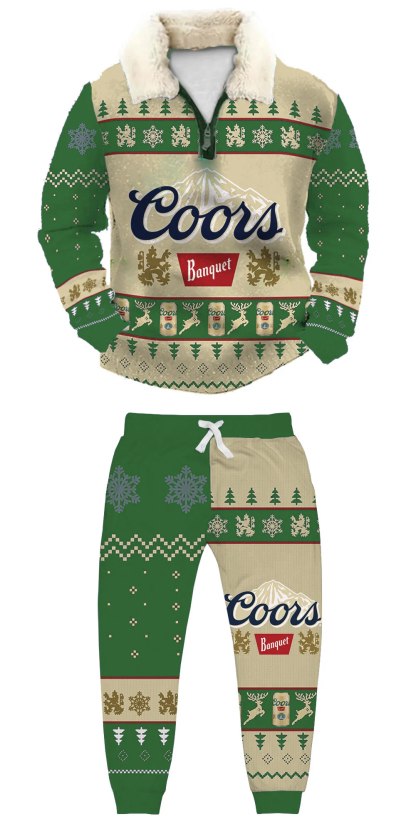 Unisex Christmas 1/4 Zip Stand Fleece Collar Thick Sweatshirt & Sweatpant