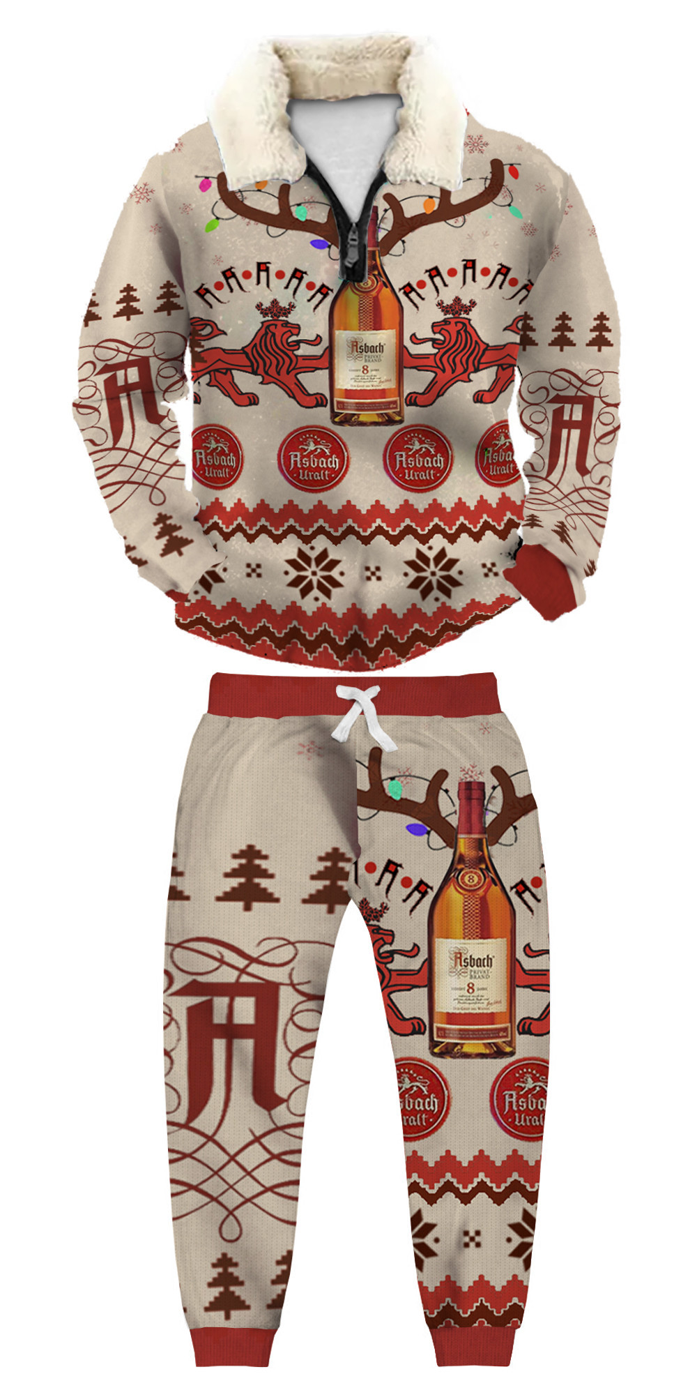 Unisex Christmas 1/4 Zip Stand Fleece Collar Thick Sweatshirt & Sweatpant