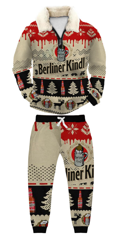 Unisex Christmas 1/4 Zip Stand Fleece Collar Thick Sweatshirt & Sweatpant