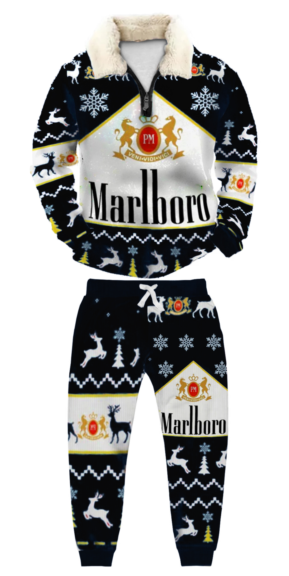 Unisex Christmas 1/4 Zip Stand Fleece Collar Thick Sweatshirt & Sweatpant