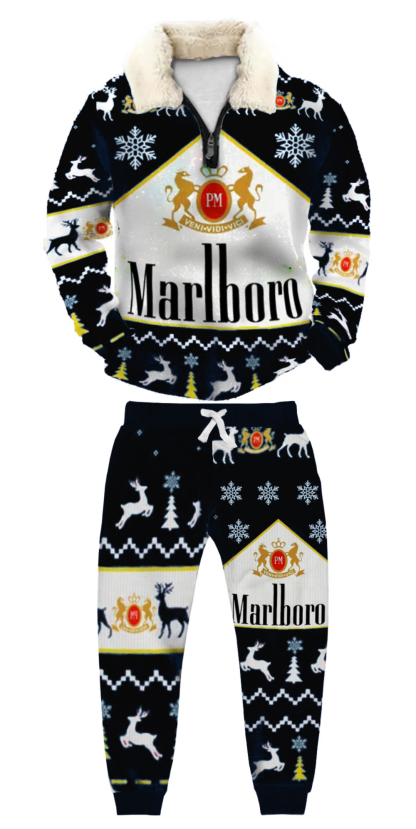 Unisex Christmas 1/4 Zip Stand Fleece Collar Thick Sweatshirt & Sweatpant