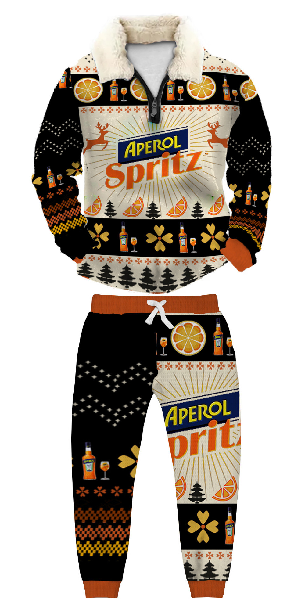 Unisex Christmas 1/4 Zip Stand Fleece Collar Thick Sweatshirt & Sweatpant