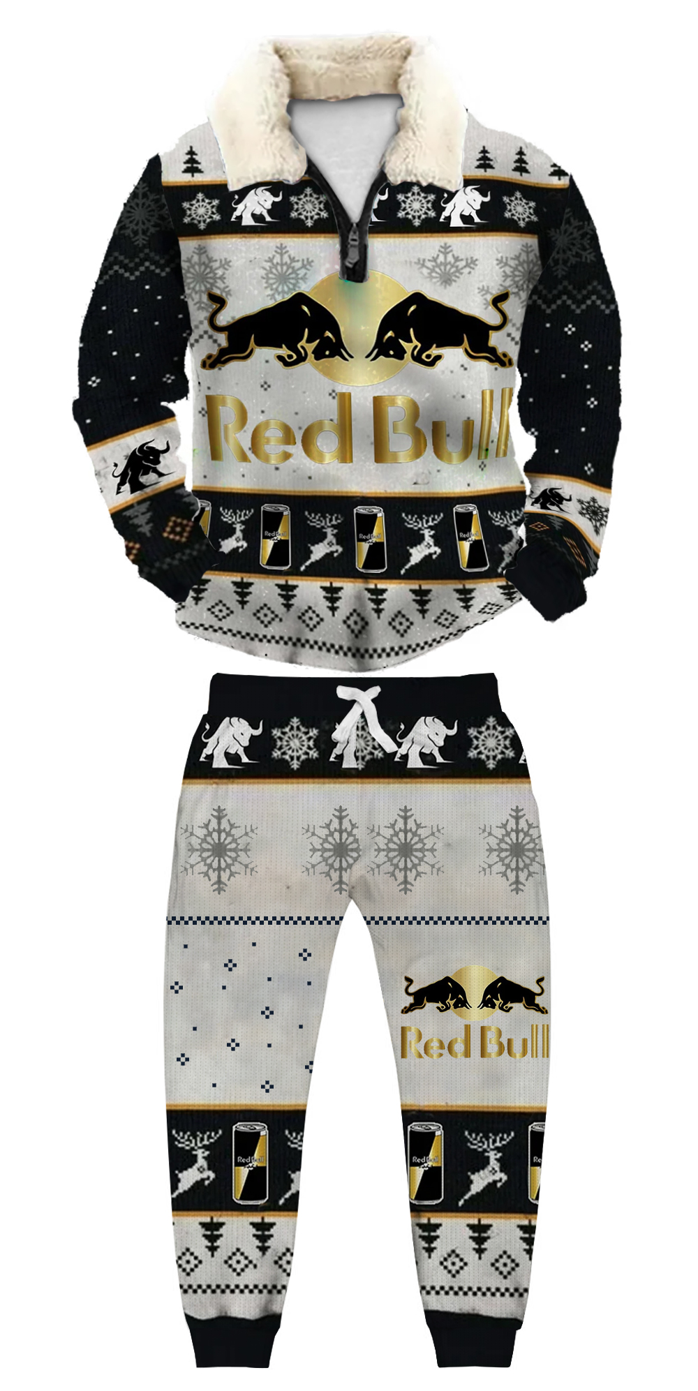 Unisex Christmas 1/4 Zip Stand Fleece Collar Thick Sweatshirt & Sweatpant Set