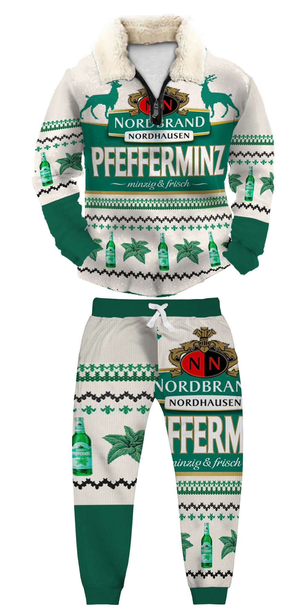 Unisex Christmas 1/4 Zip Stand Fleece Collar Thick Sweatshirt & Sweatpant d24b