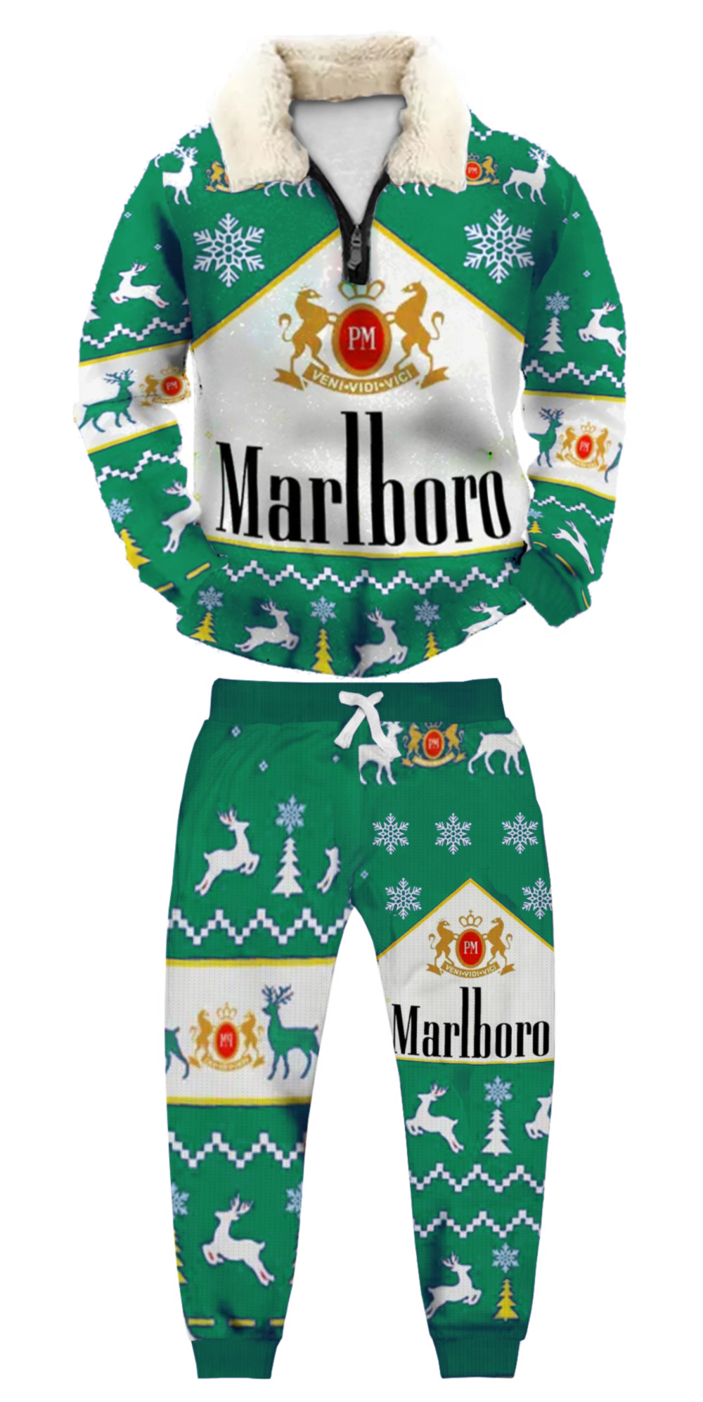 Unisex Christmas 1/4 Zip Stand Fleece Collar Thick Sweatshirt & Sweatpant