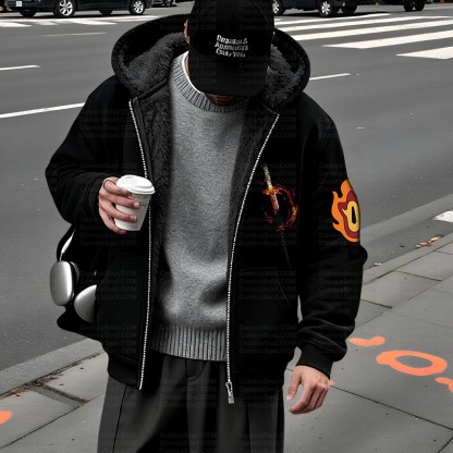 Unisex Graphic Streetwear Vintage Zipper Cardigan Plush Hoodie