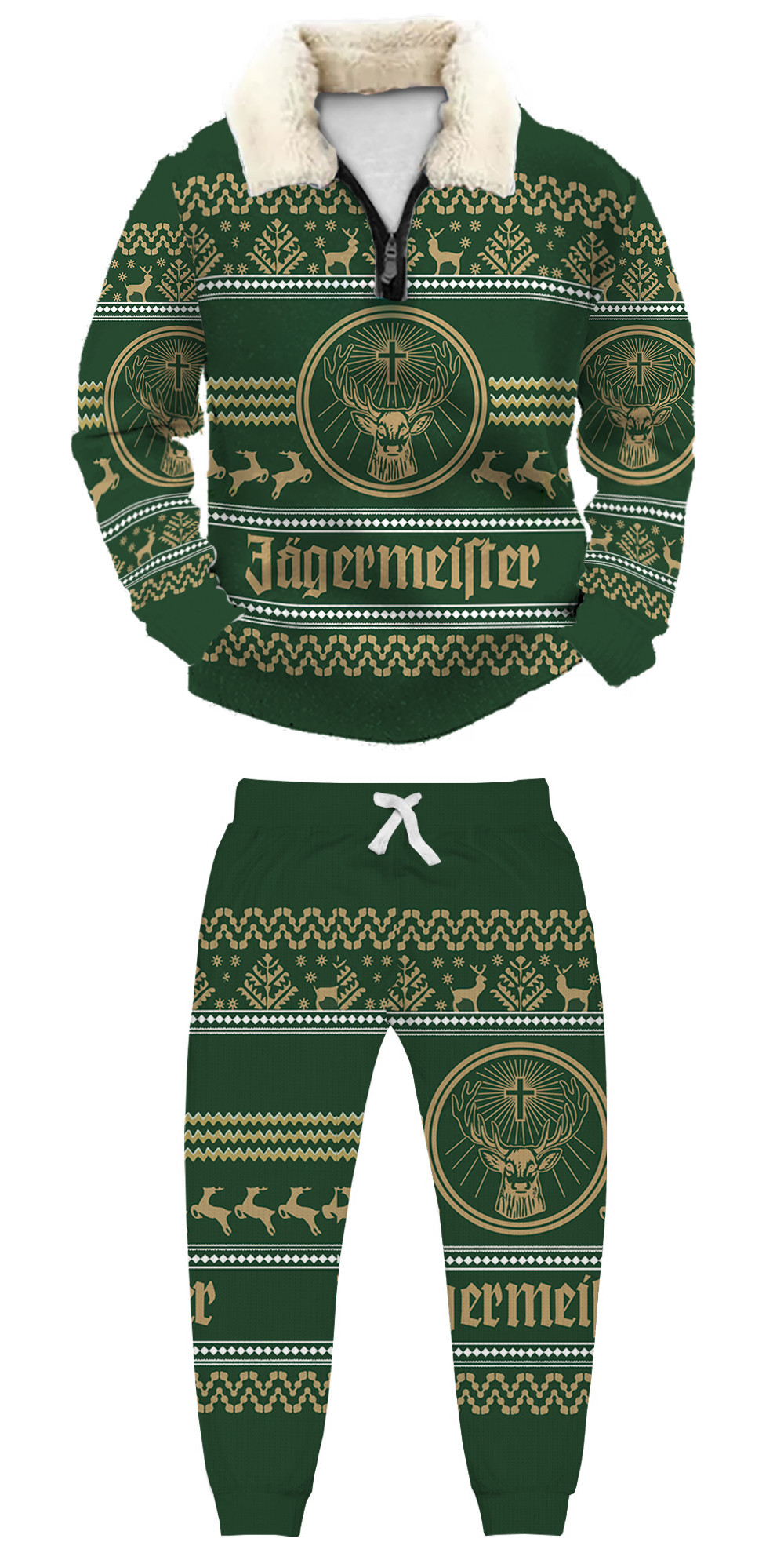 Unisex Christmas 1/4 Zip Stand Fleece Collar Thick Sweatshirt & Sweatpant