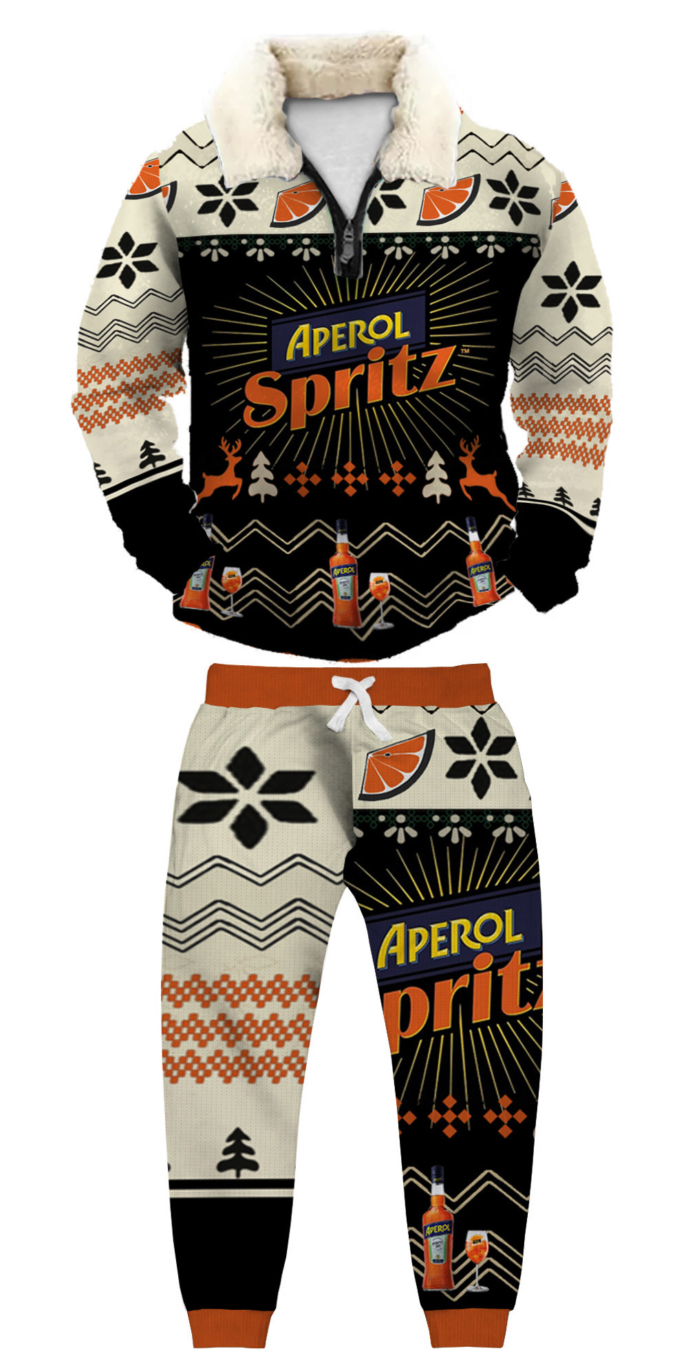 Unisex Christmas 1/4 Zip Stand Fleece Collar Thick Sweatshirt & Sweatpant