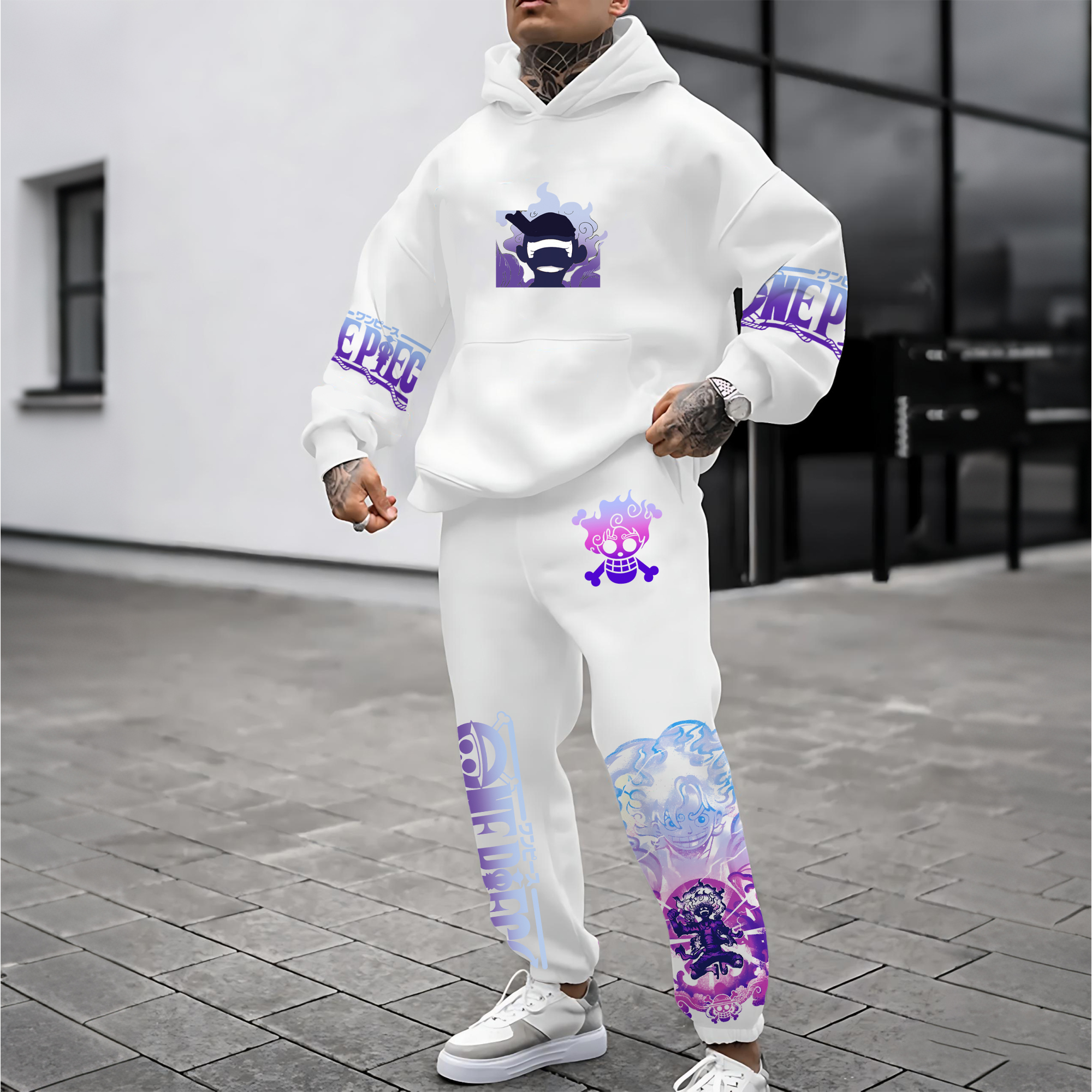 (Fleece-Lined Hoodie) 3D Printed Pullover Hoodie And Sweatpant 2pcs Tracksuits