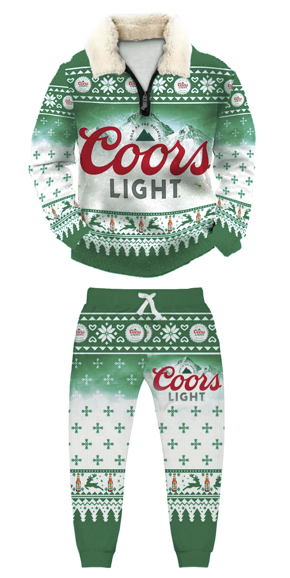 Unisex Christmas 1/4 Zip Stand Fleece Collar Thick Sweatshirt & Sweatpant Set