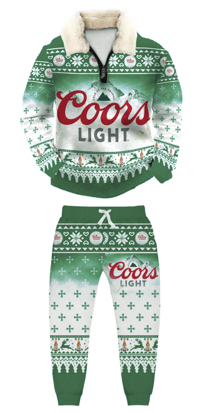 Unisex Christmas 1/4 Zip Stand Fleece Collar Thick Sweatshirt & Sweatpant Set