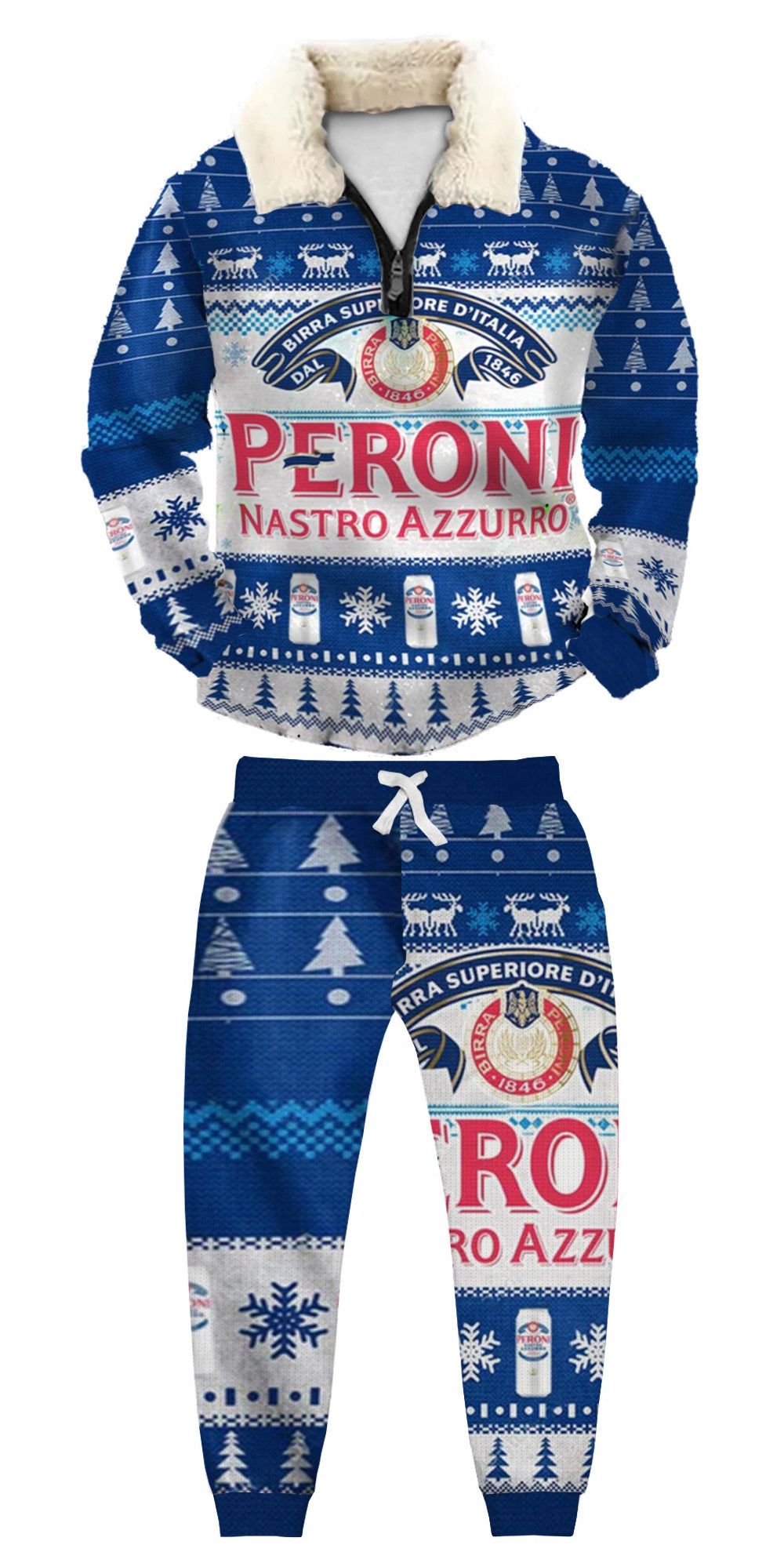 Unisex Christmas 1/4 Zip Stand Fleece Collar Thick Sweatshirt & Sweatpant