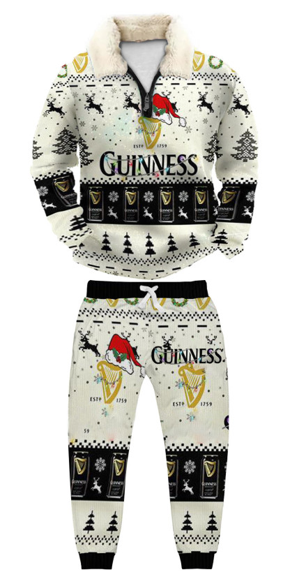 Unisex Christmas 1/4 Zip Stand Fleece Collar Thick Sweatshirt & Sweatpant