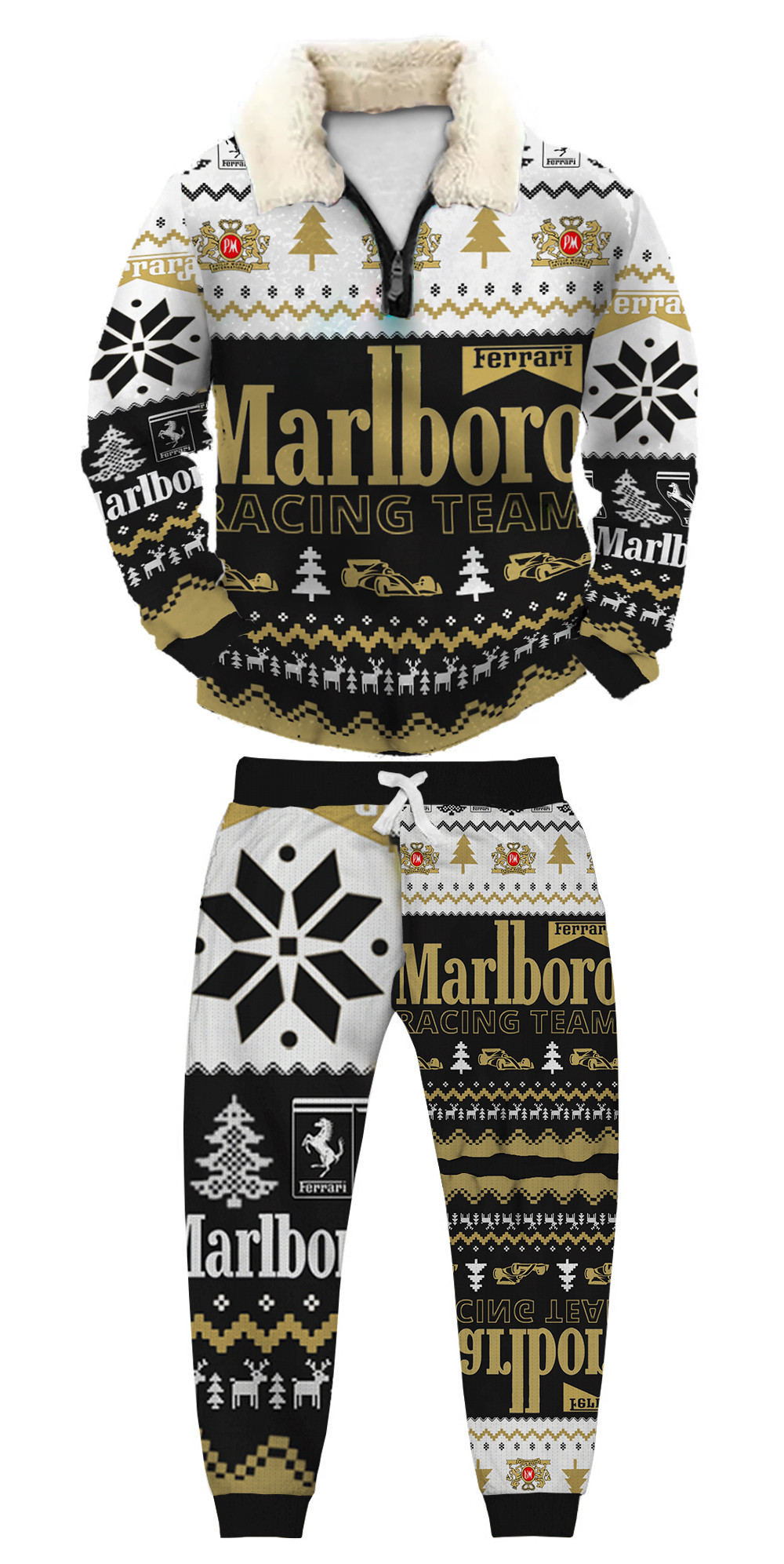 Unisex Christmas 1/4 Zip Stand Fleece Collar Thick Sweatshirt & Sweatpant