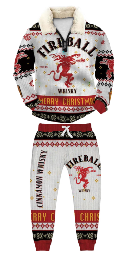 Unisex Christmas 1/4 Zip Stand Fleece Collar Thick Sweatshirt & Sweatpant Set