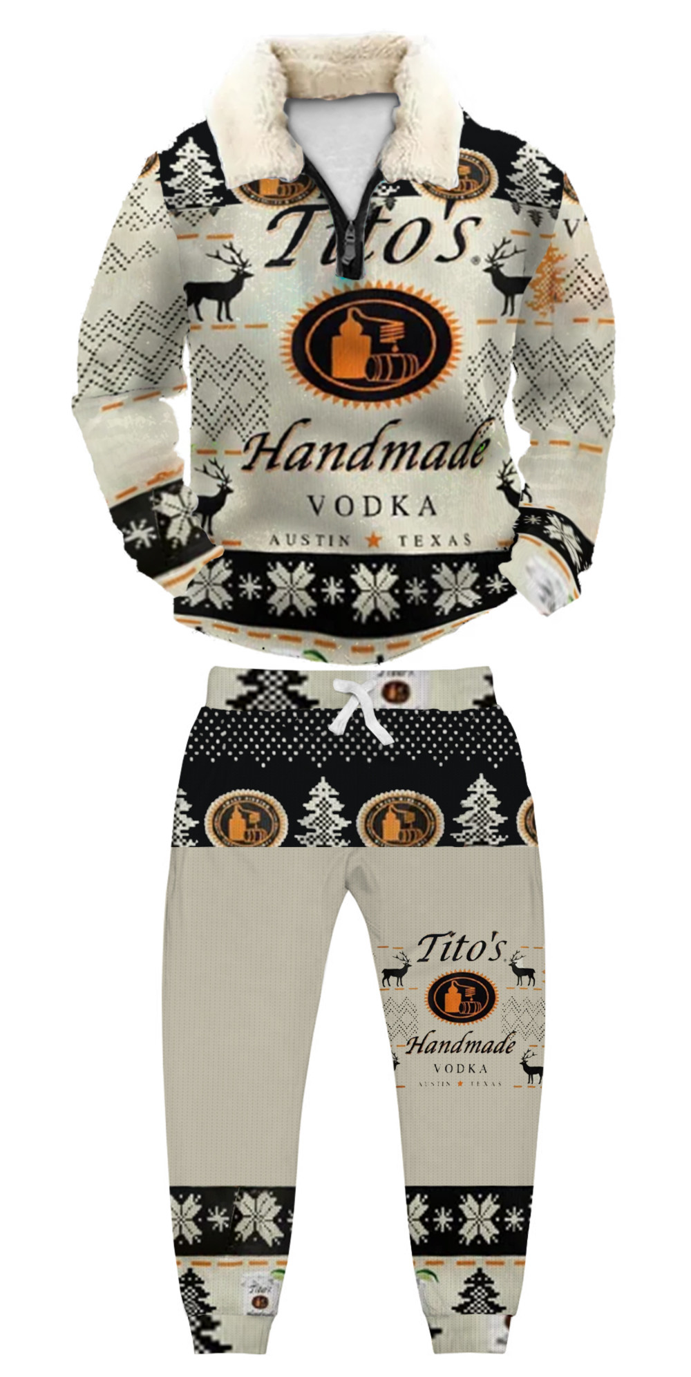 Unisex Christmas 1/4 Zip Stand Fleece Collar Thick Sweatshirt & Sweatpant Set