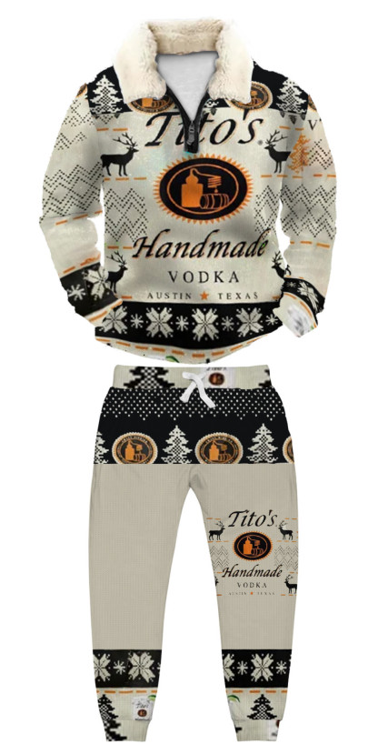 Unisex Christmas 1/4 Zip Stand Fleece Collar Thick Sweatshirt & Sweatpant Set