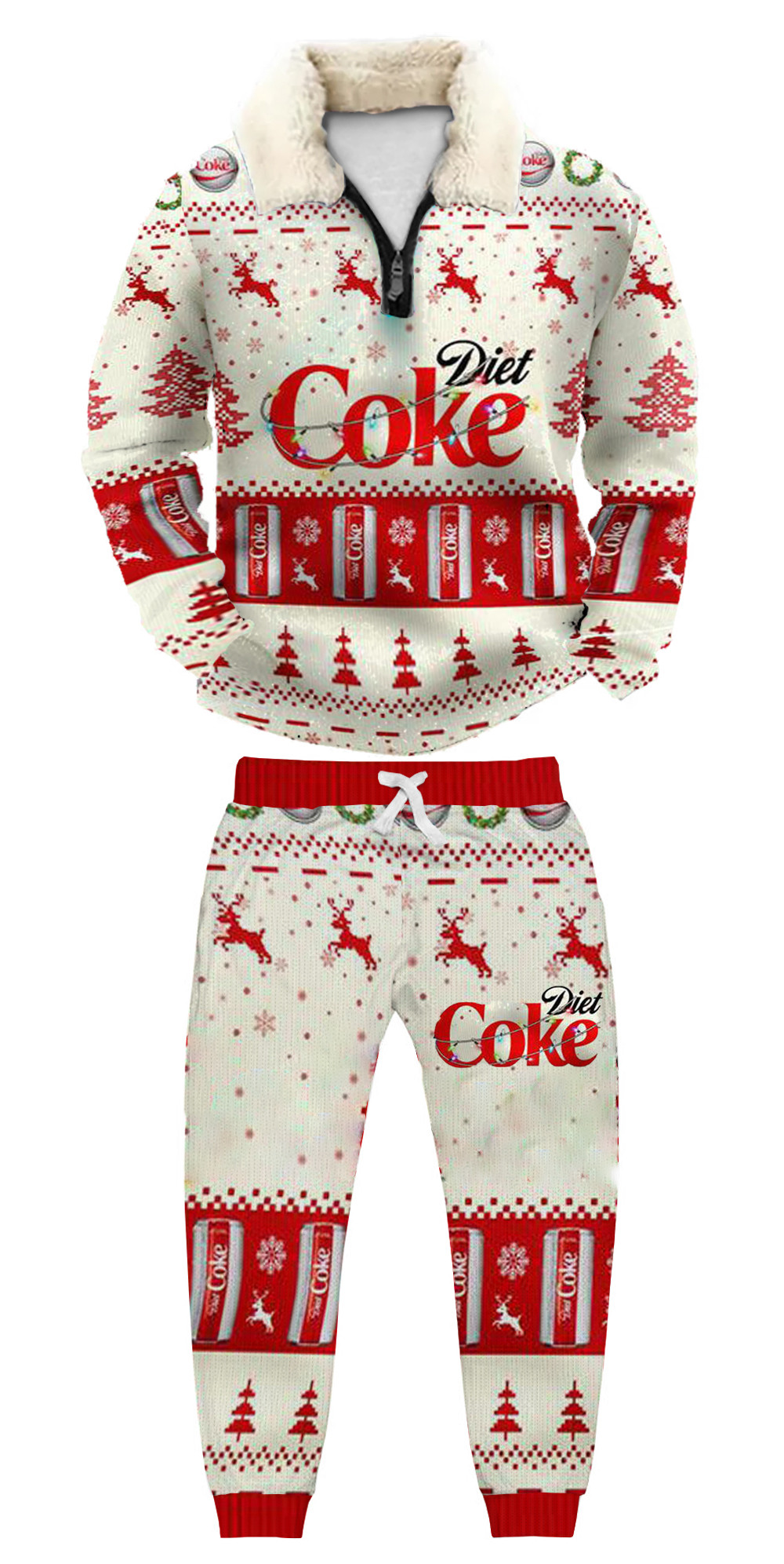 Unisex Christmas 1/4 Zip Stand Fleece Collar Thick Sweatshirt & Sweatpant