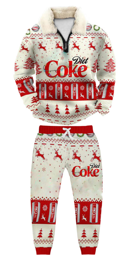 Unisex Christmas 1/4 Zip Stand Fleece Collar Thick Sweatshirt & Sweatpant