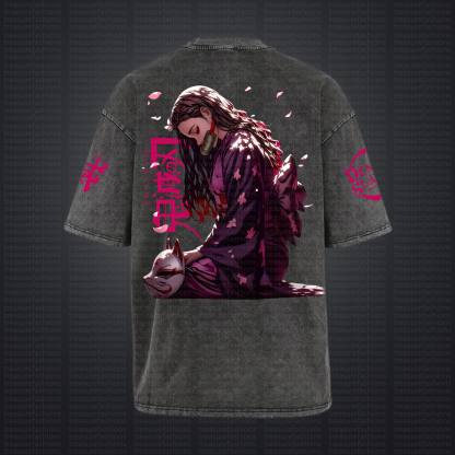 Unisex "Demon Slayer" Anime Style Vintage Washed T-Shirt