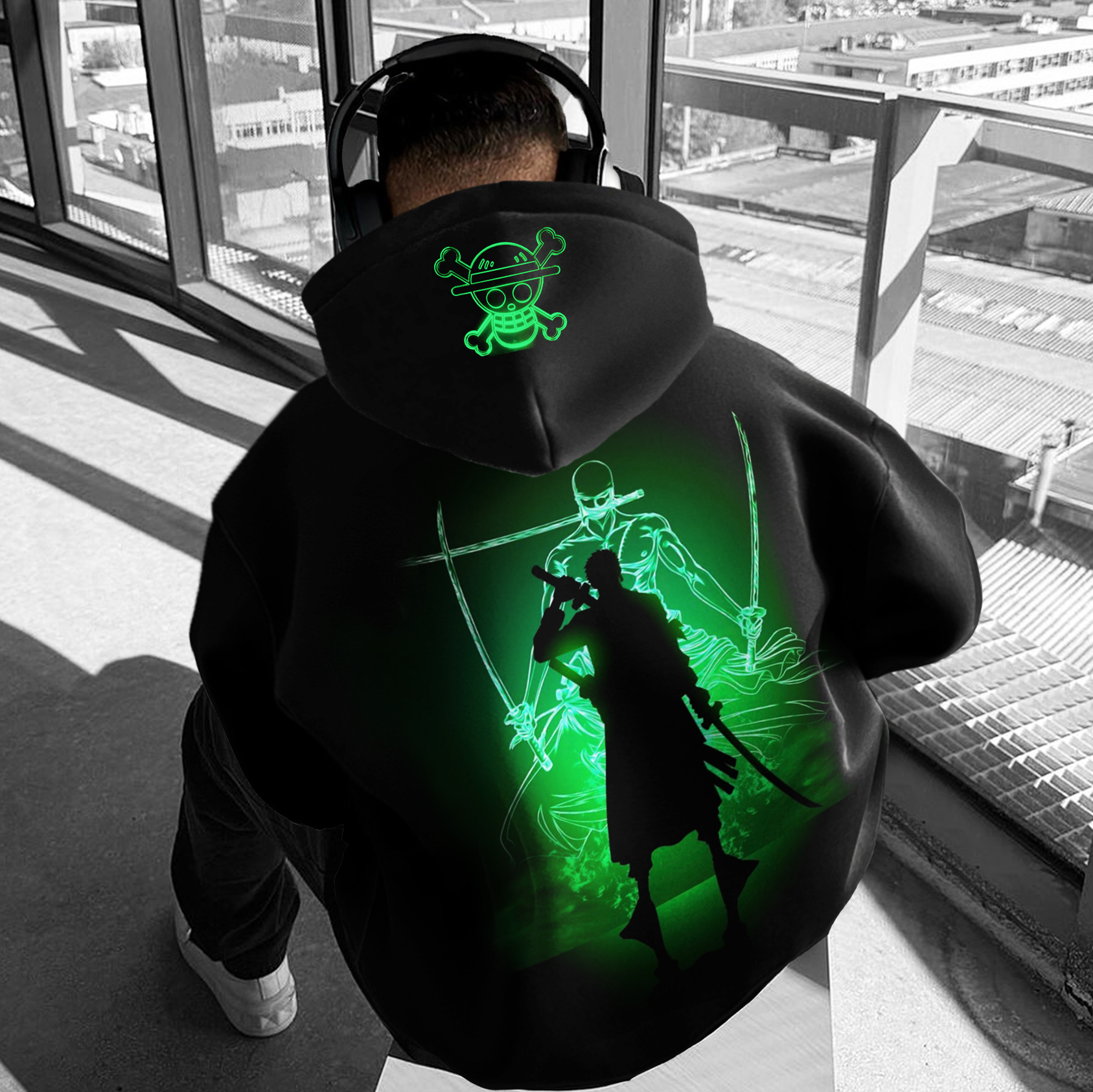 Unisex Straw Hat Pirate Anime Print Oversized Hoodie