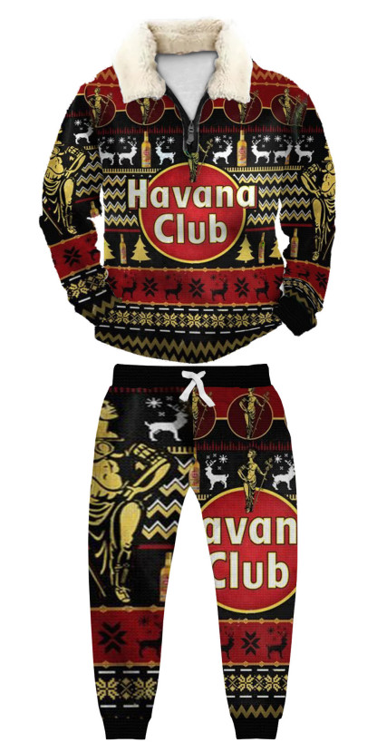 Unisex Christmas 1/4 Zip Stand Fleece Collar Thick Sweatshirt & Sweatpant