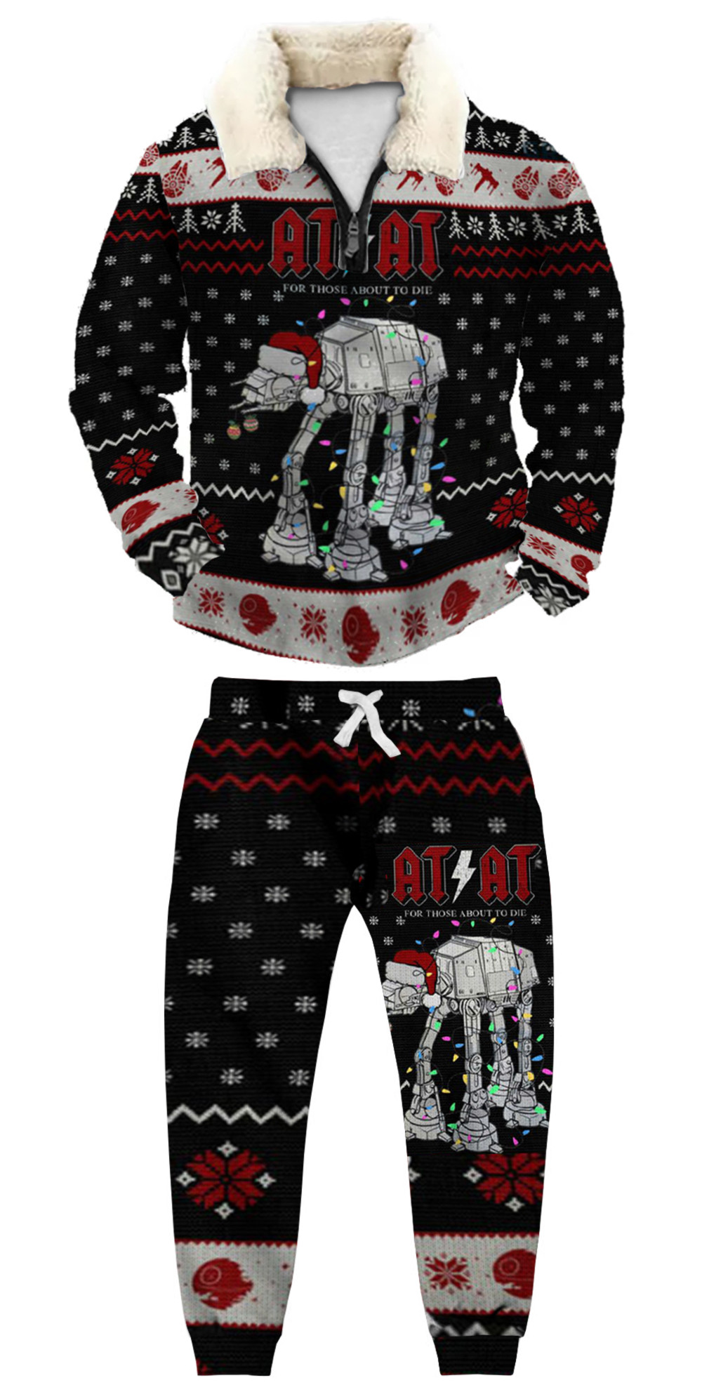 Unisex Christmas 1/4 Zip Stand Fleece Collar Thick Sweatshirt & Sweatpant Set