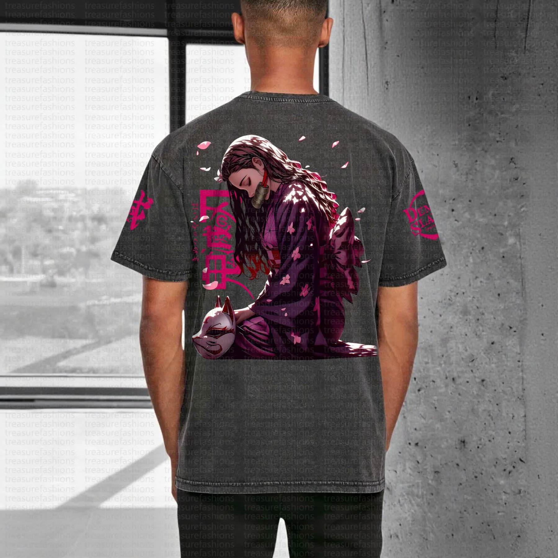 Unisex "Demon Slayer" Anime Style Vintage Washed T-Shirt