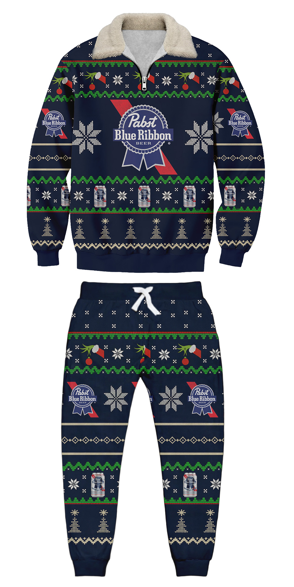 Unisex  3D Printed Pabst Blue Ribbon Beer Ugly Christmas Sweatshirt