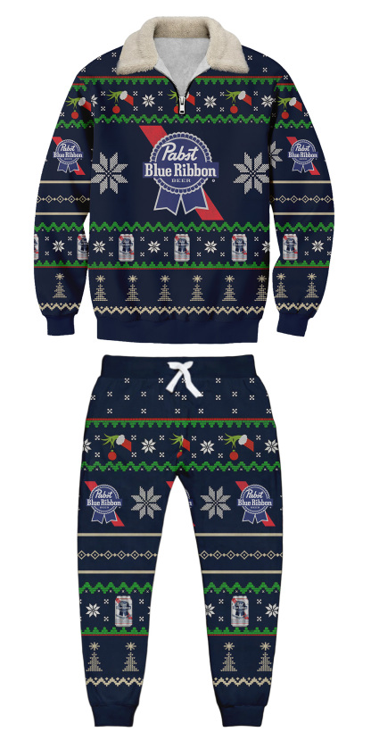 Unisex  3D Printed Pabst Blue Ribbon Beer Ugly Christmas Sweatshirt