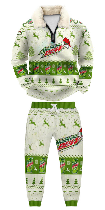 Unisex Christmas 1/4 Zip Stand Fleece Collar Thick Sweatshirt & Sweatpant