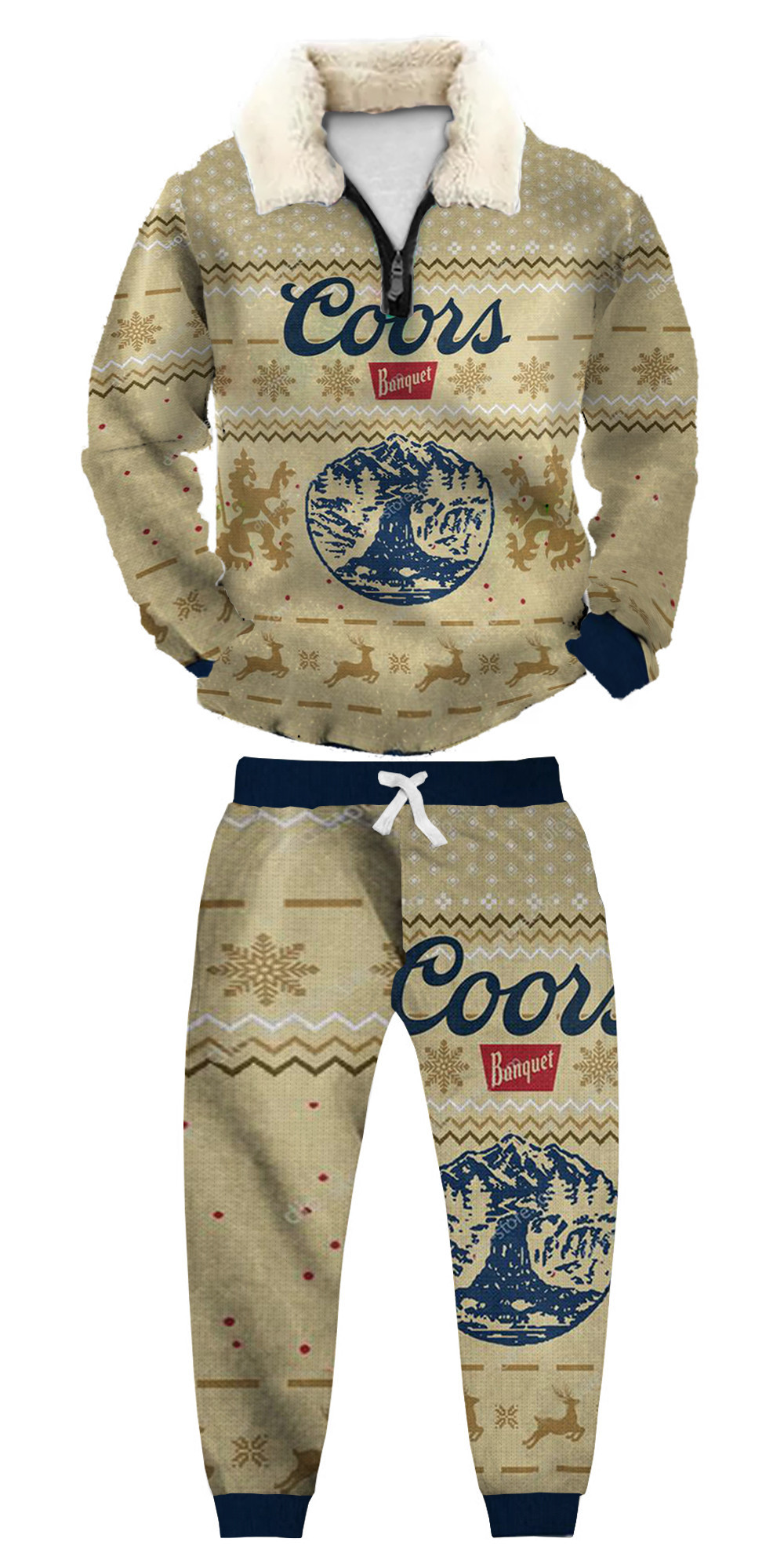 Unisex Christmas 1/4 Zip Stand Fleece Collar Thick Sweatshirt & Sweatpant