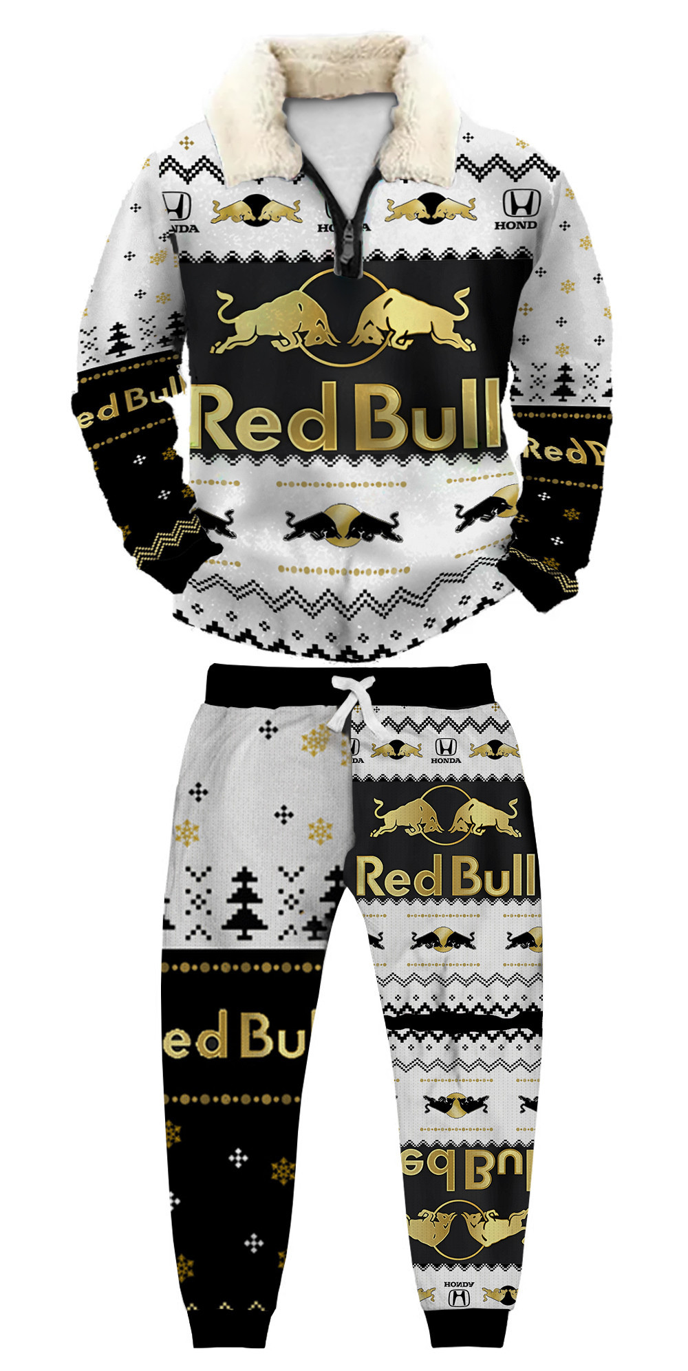 Unisex Christmas 1/4 Zip Stand Fleece Collar Thick Sweatshirt & Sweatpant