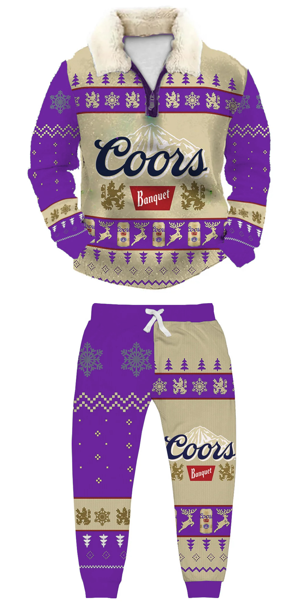 Unisex Christmas 1/4 Zip Stand Fleece Collar Thick Sweatshirt & Sweatpant