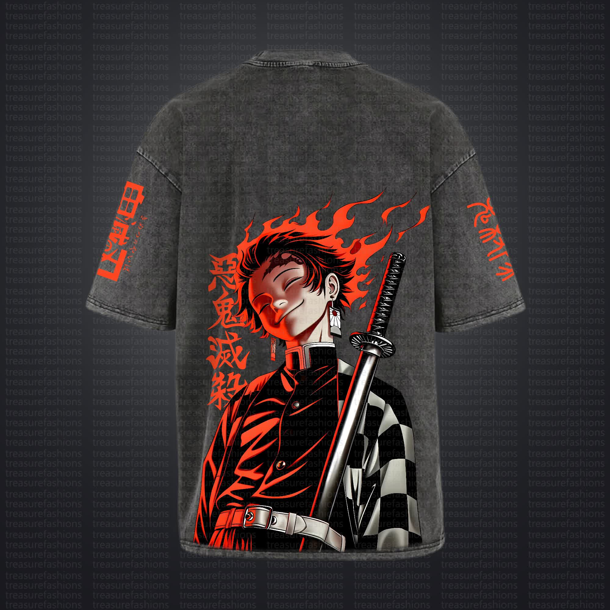 Unisex "Demon Slayer" Anime Style Vintage Washed T-Shirt
