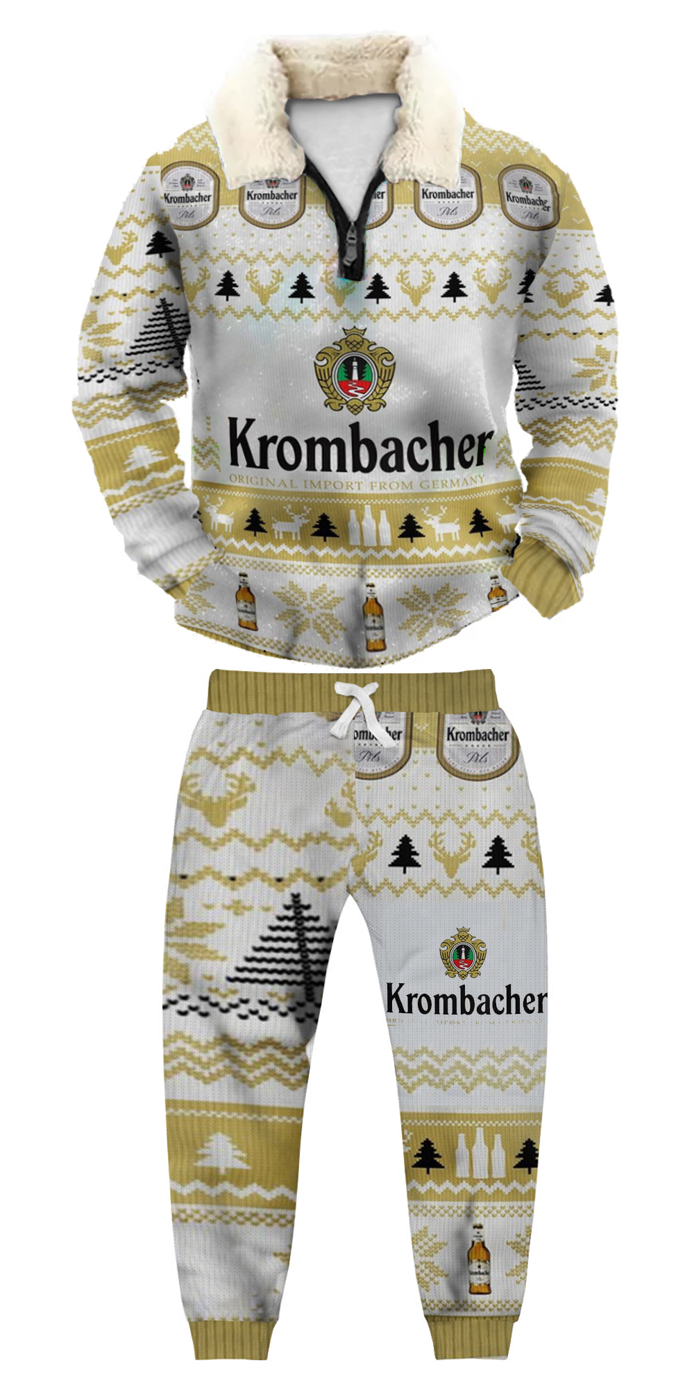 Unisex Christmas 1/4 Zip Stand Fleece Collar Thick Sweatshirt & Sweatpant Set