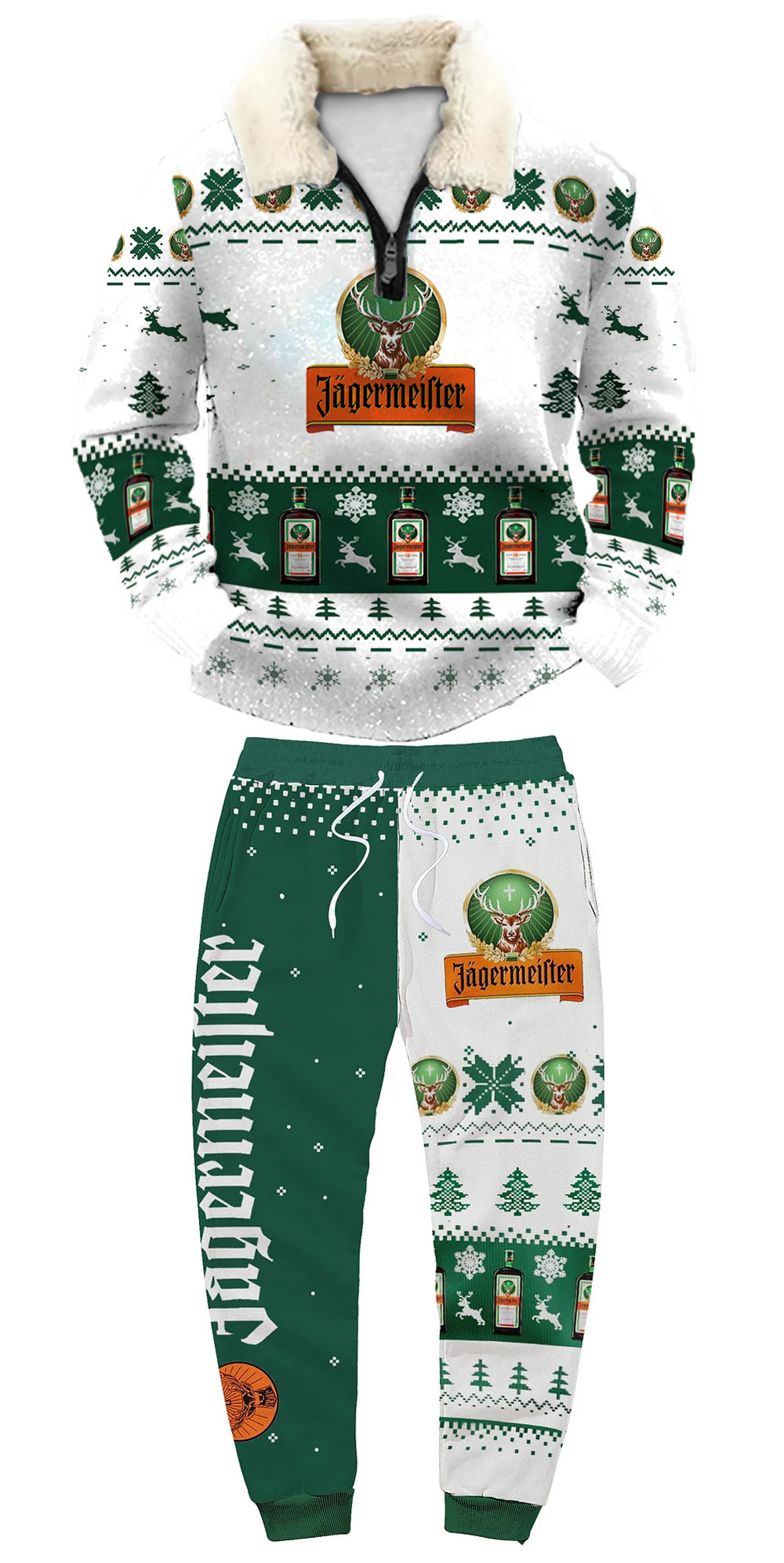 Unisex Christmas 1/4 Zip Stand Fleece Collar Thick Sweatshirt & Sweatpant