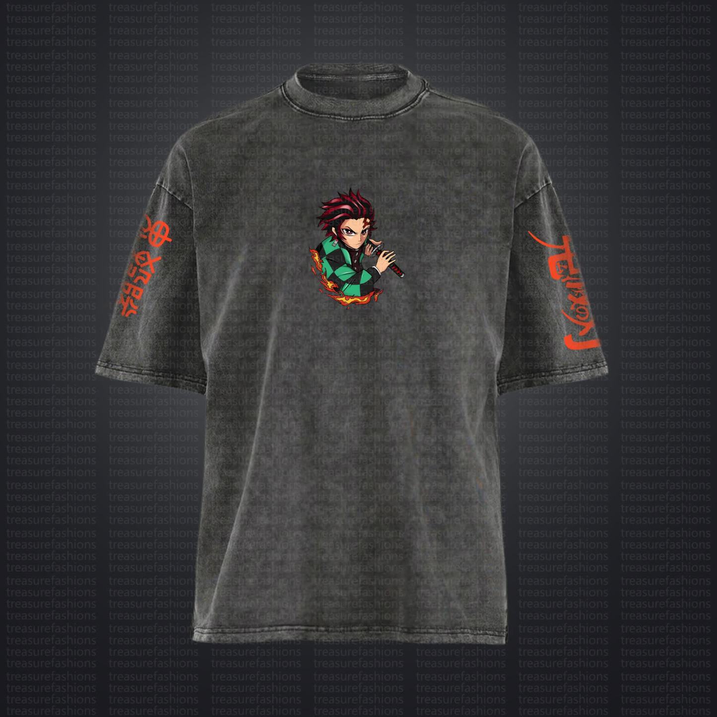 Unisex "Demon Slayer" Anime Style Vintage Washed T-Shirt