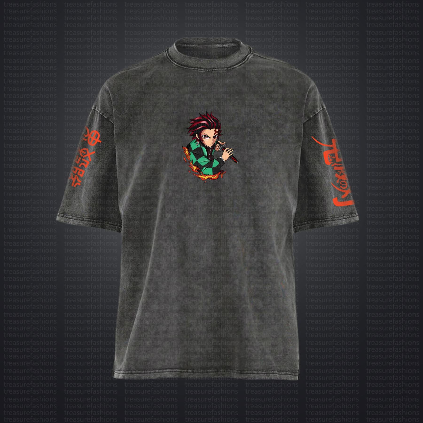 Unisex "Demon Slayer" Anime Style Vintage Washed T-Shirt