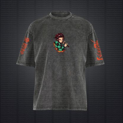 Unisex "Demon Slayer" Anime Style Vintage Washed T-Shirt