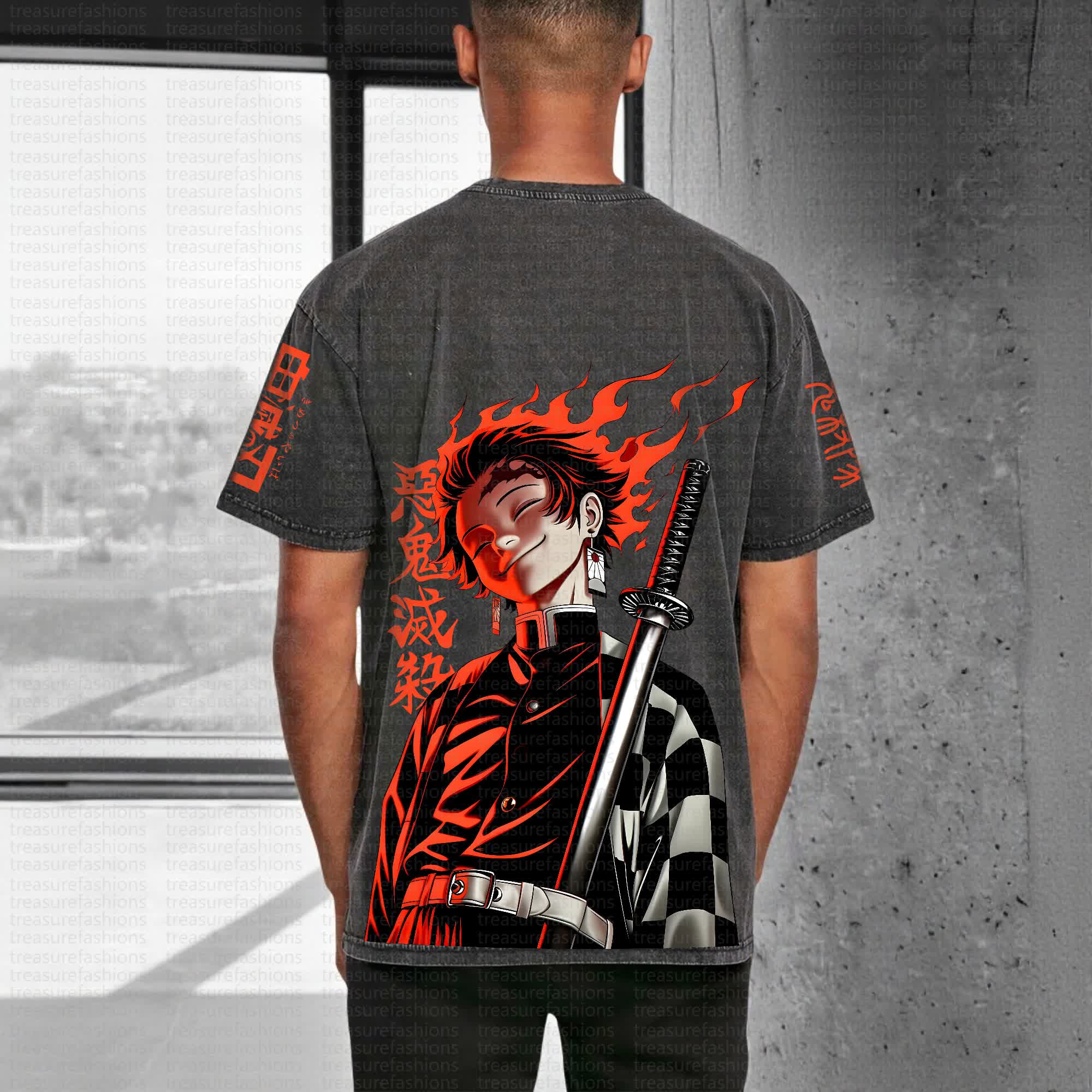 Unisex "Demon Slayer" Anime Style Vintage Washed T-Shirt